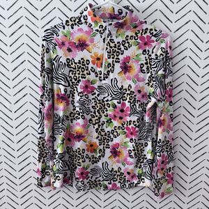 IBKUL Eva Mock‎ Neck Zip Hot Pink Long Sleeve Shirt UPF50+ Golf Women’s Small